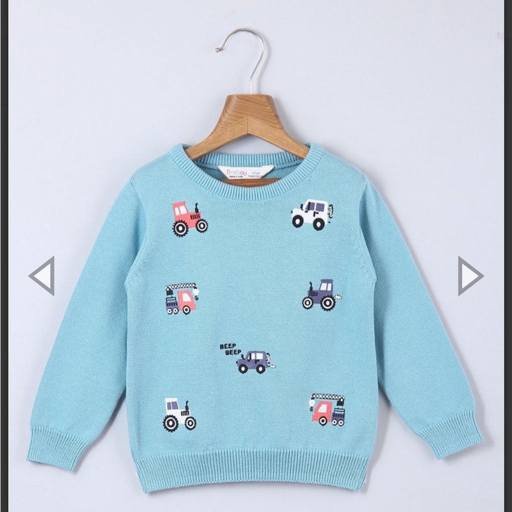 Car Embroidered Blue Sweater